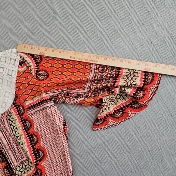 Fig & Flower Blouse Size Medium Red Floral Boho Peasant Tunic Lined Festival GUC - Picture 14 of 14